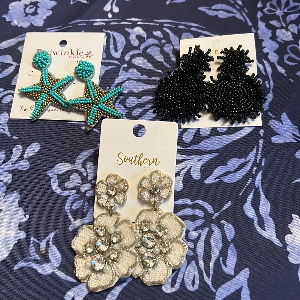 Three pair of boutique beaded earrings.